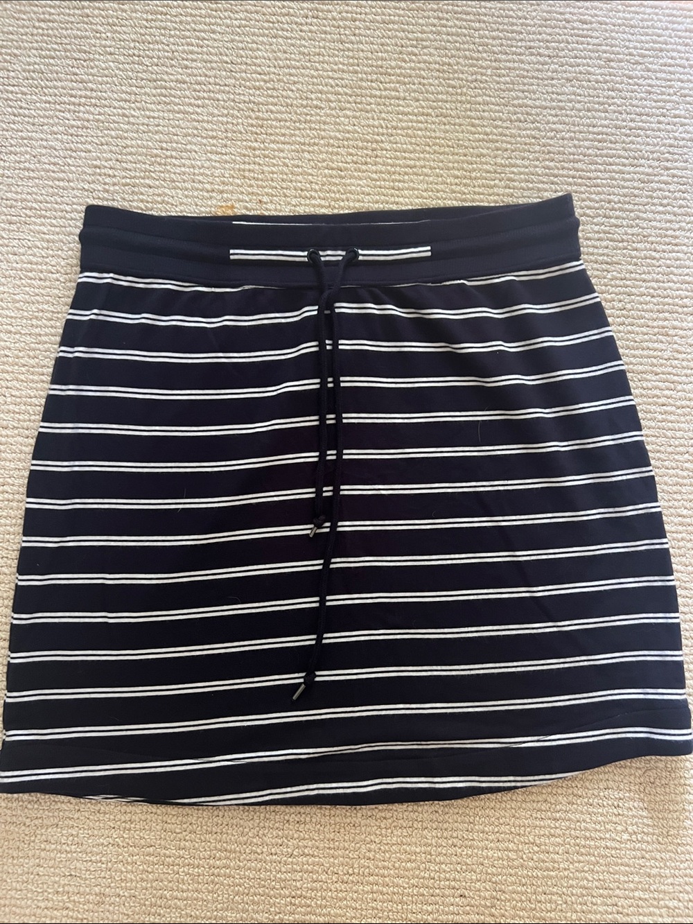 Talbots Navy and White Striped Drawstring Mini Skirt